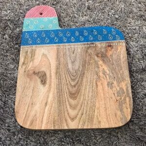 Hand-Painted Wood Serving/Charcuterie Board - Blue, Teal, Pink Accents